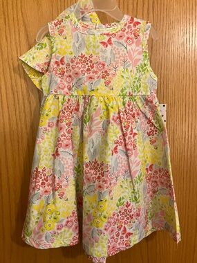 Girls Floral Print Spring Dress and Hat in Pink, Yellow & Green